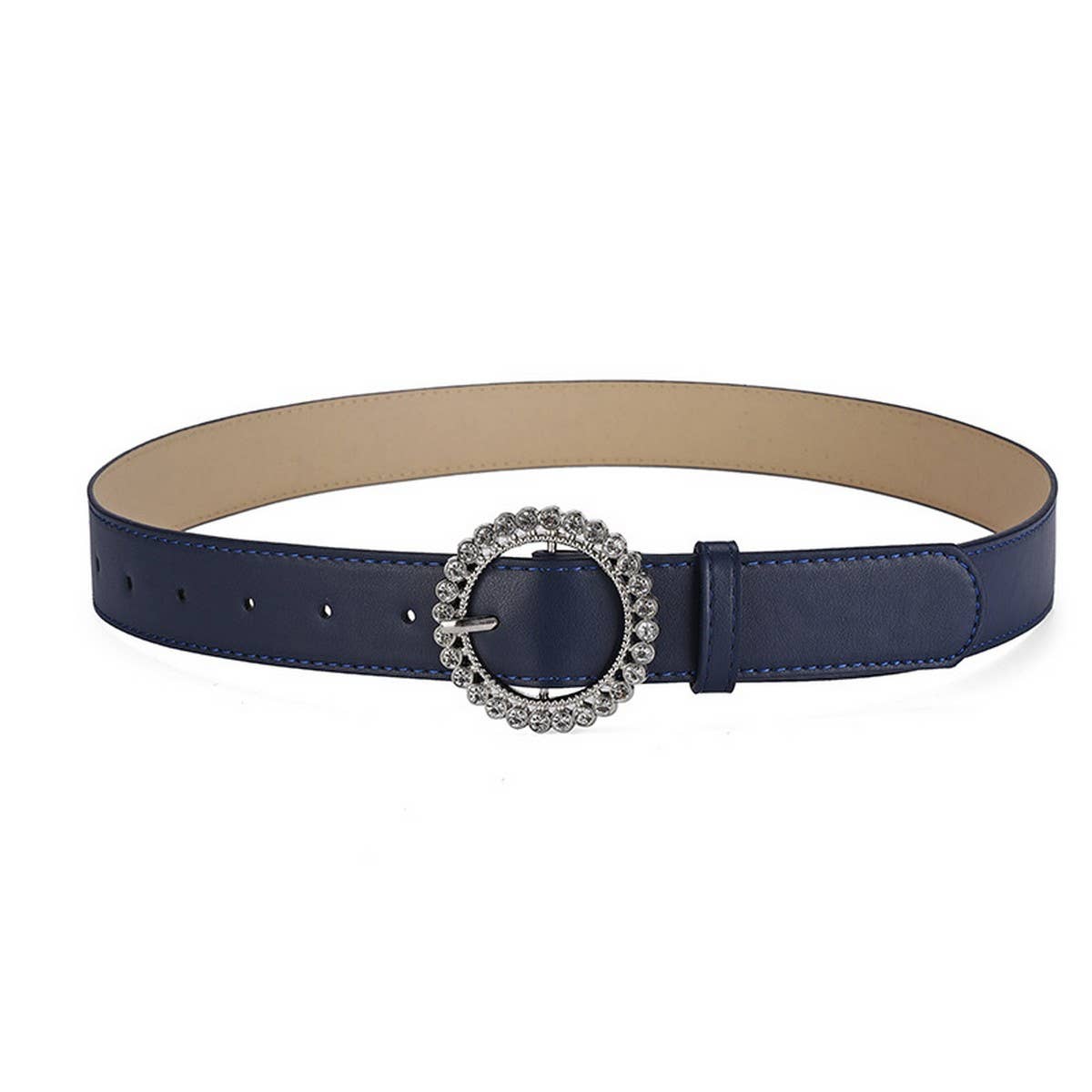 ROUND BUTTON CRYSTAL INLAID SOLID COLOR BELT