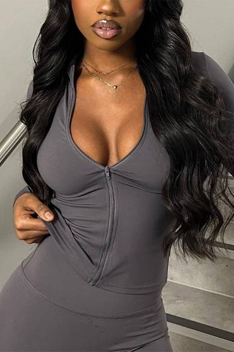 CWTBLL3606_SOLID COLOR ZIPPER LONG SLEEVE SPORTS COAT