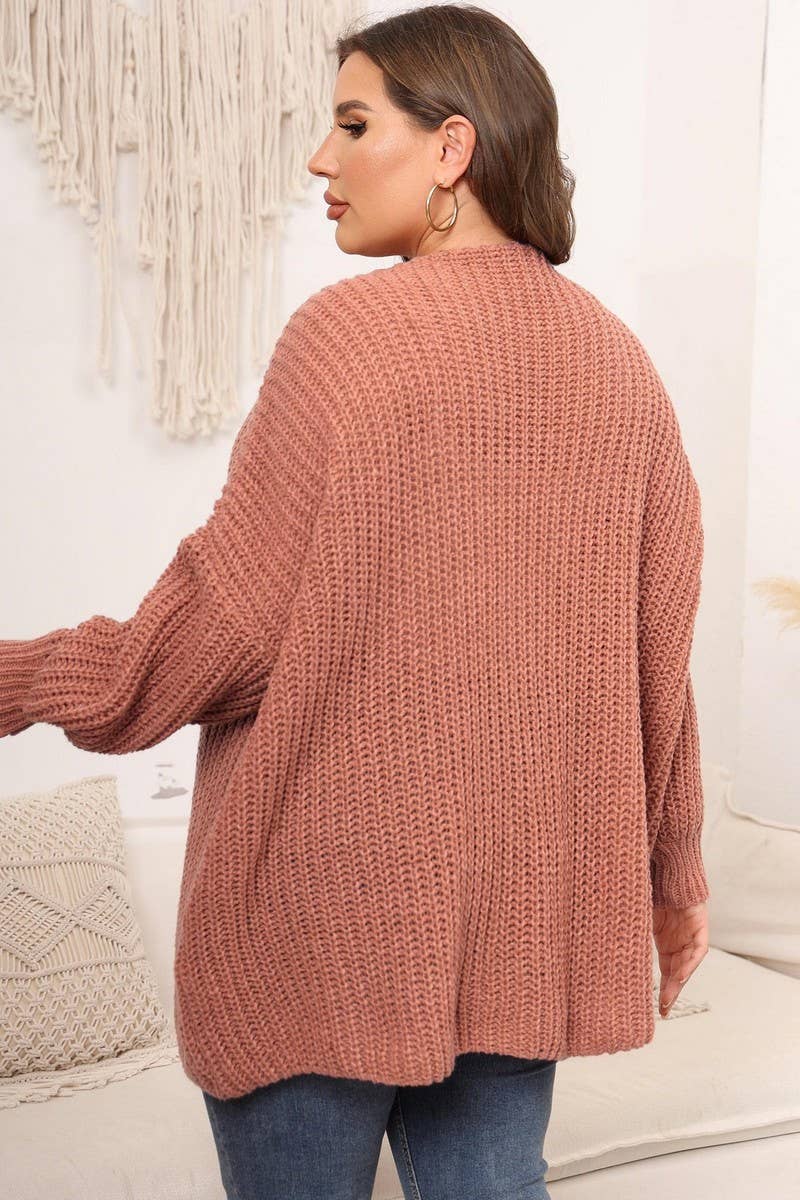 CWOSWL07412_PLUS SIZE WOMEN OVERSIZED CHUNKY KNIT CARDIGAN