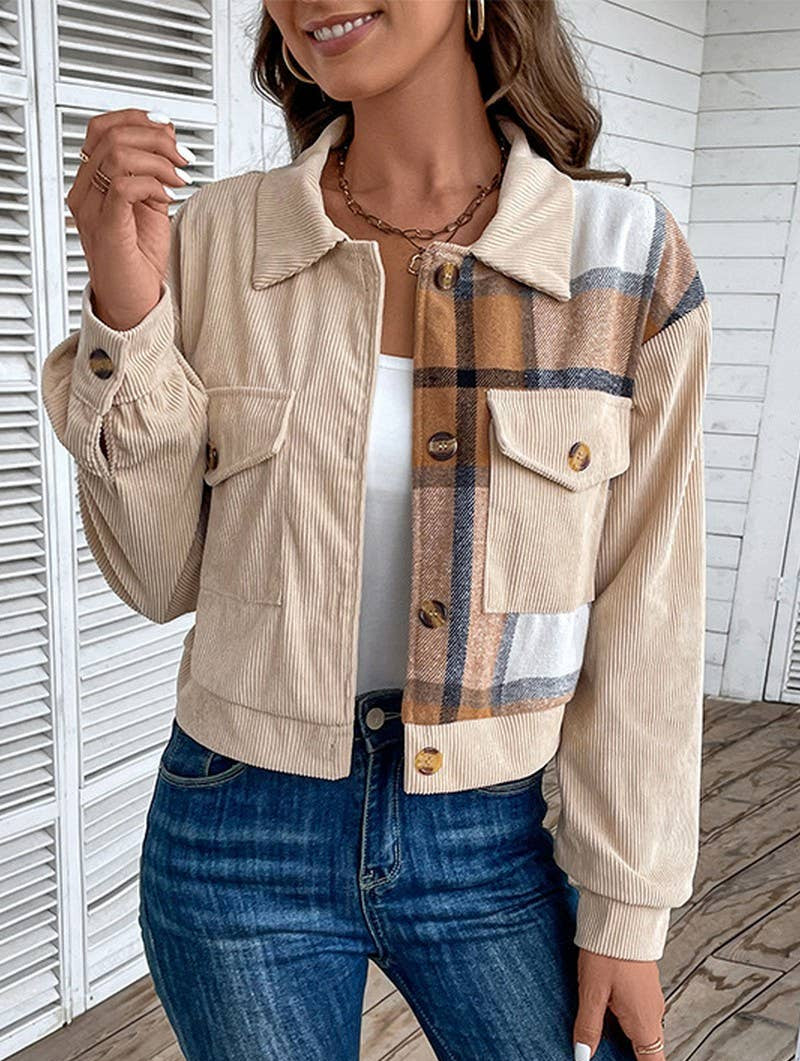 COLOR BLOCKING LONG SLEEVED LAPEL JACKET_CWOJA0767