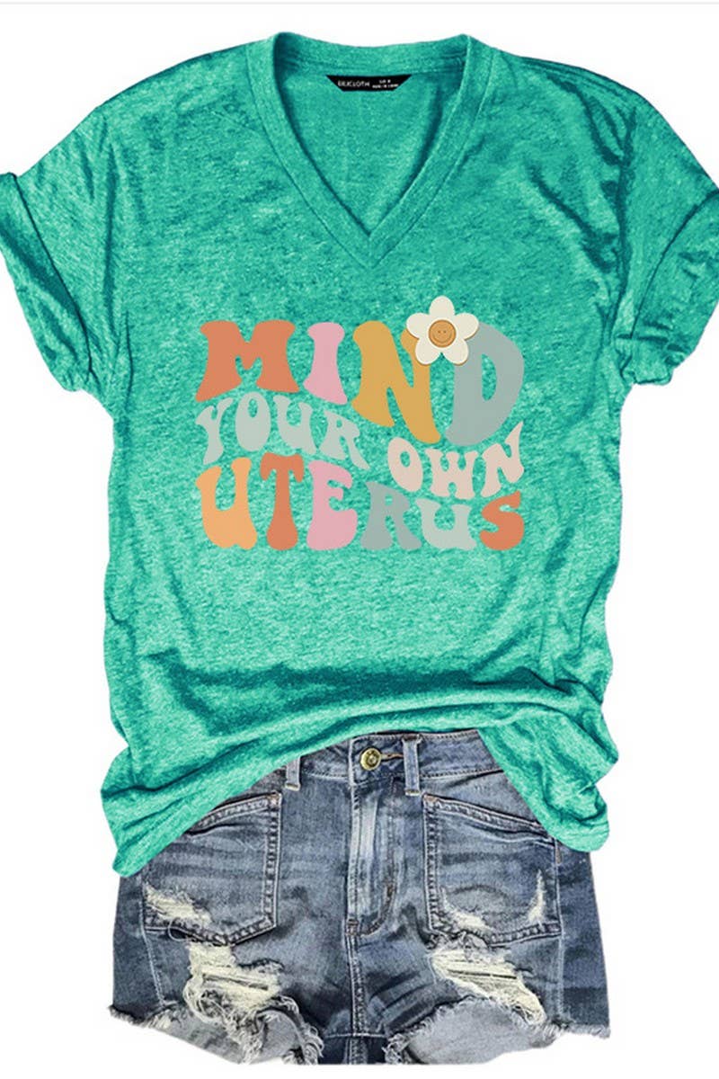 CWTTS1064_LETTER PRINT V NECK SHORT SLEEVED T SHIRT