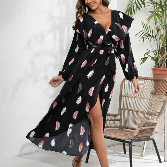 FLORAL PRINT DRESS WITH SLIT AND SWING