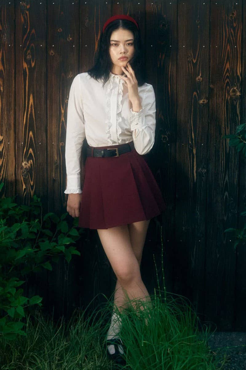 CWBSS0443_SIMPLE SOLID COLOR PLEATED MINI SKIRT