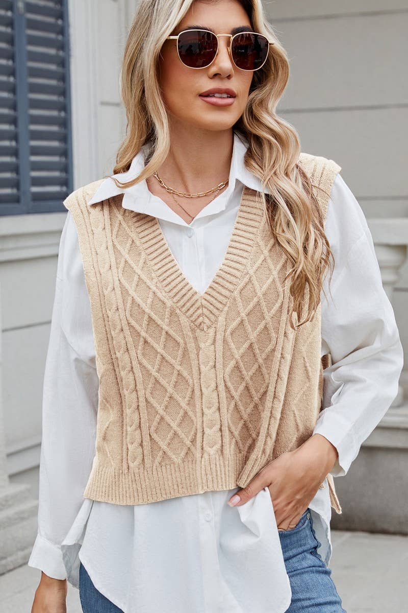 CWOV00138_SOLID COLOR V-NECK LOOSE VEST SWEATER