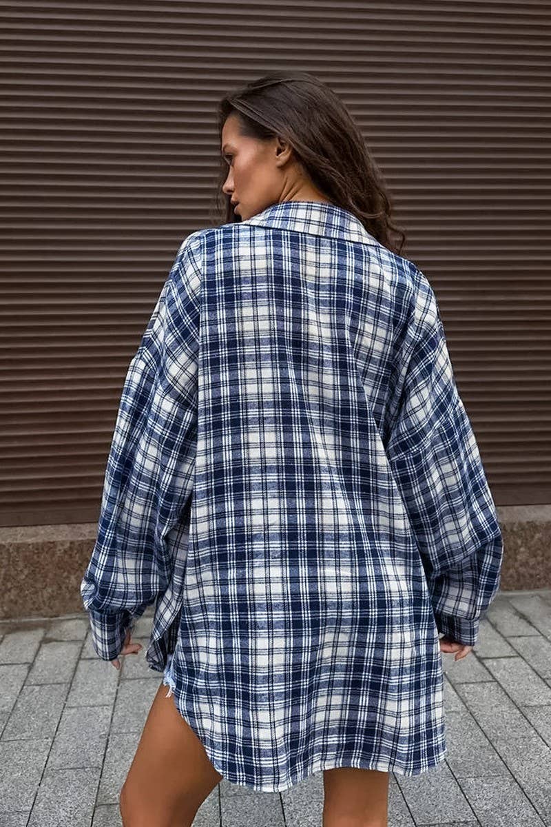 CWTBLL00606_CASUAL BLUE LONG-SLEEVED PLAID SHIRT