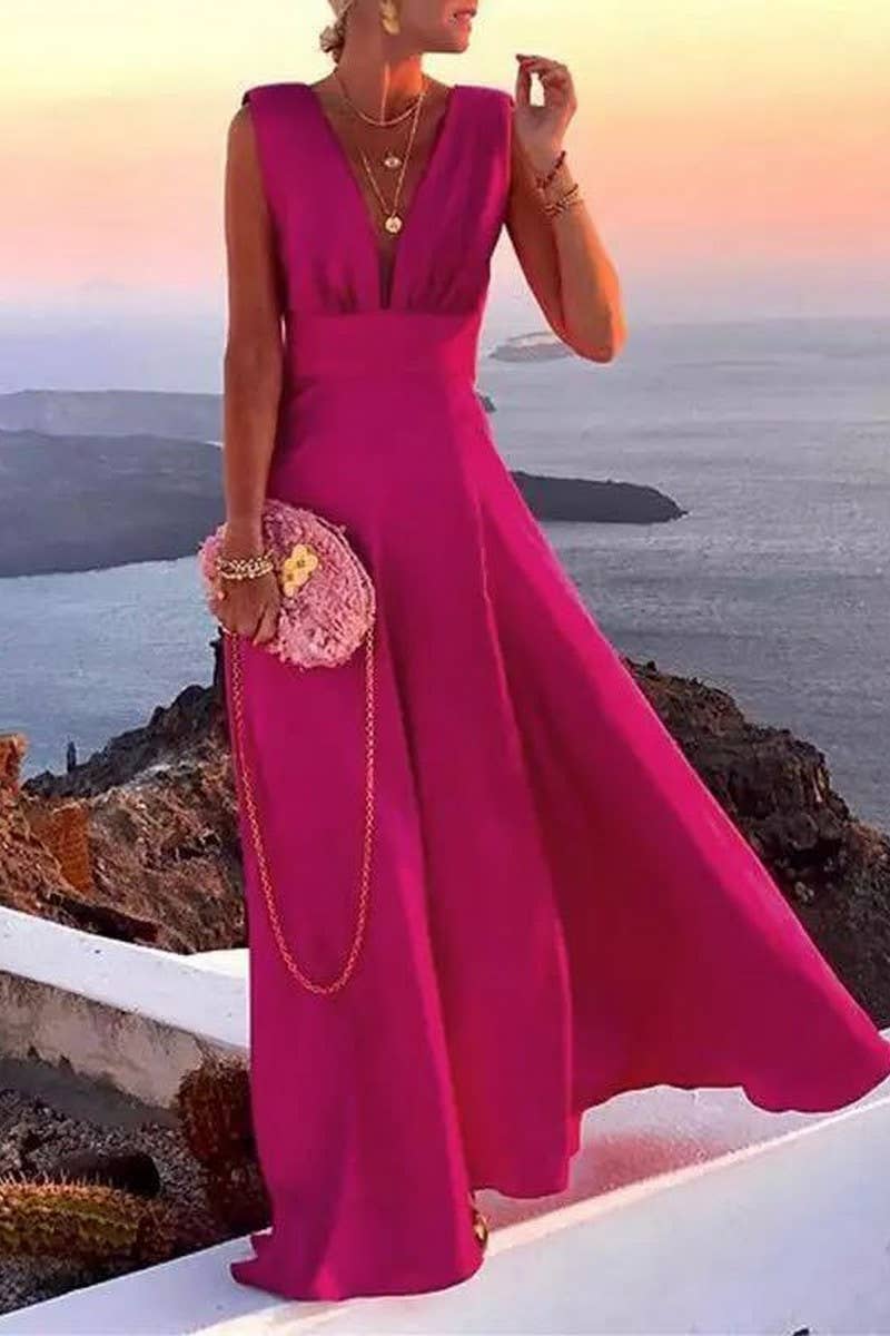 CWDMD5428_ELEGANT FLORAL DEEP-V FRENCH STYLE MIDI DRESS