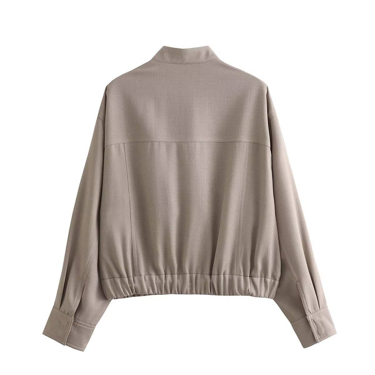 Cotton linen blended solid-color pilot jacket