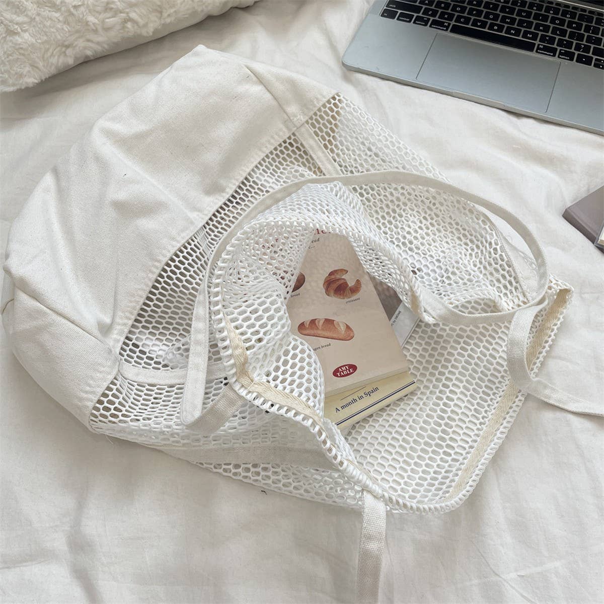 CWAB5806_SOLID COLOR HOLLOW LARGE CAPACITY MESH BEACH BAG