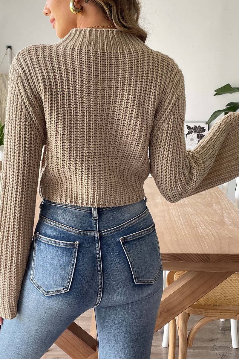 CWOSWL07408_WOMEN CROPPED KNIT SWEATER PEARL  FLARE SLEEVE