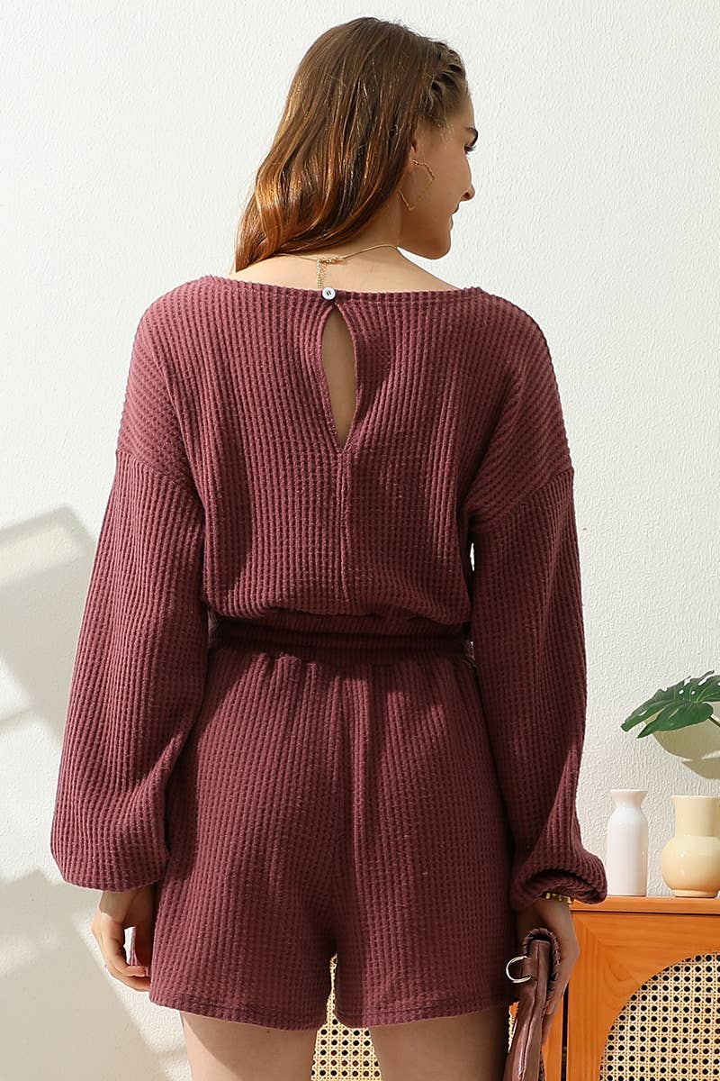 CWSJS138-P_PLUS SIZE R NECK WAFFLE KNIT SWEATER ROMPER
