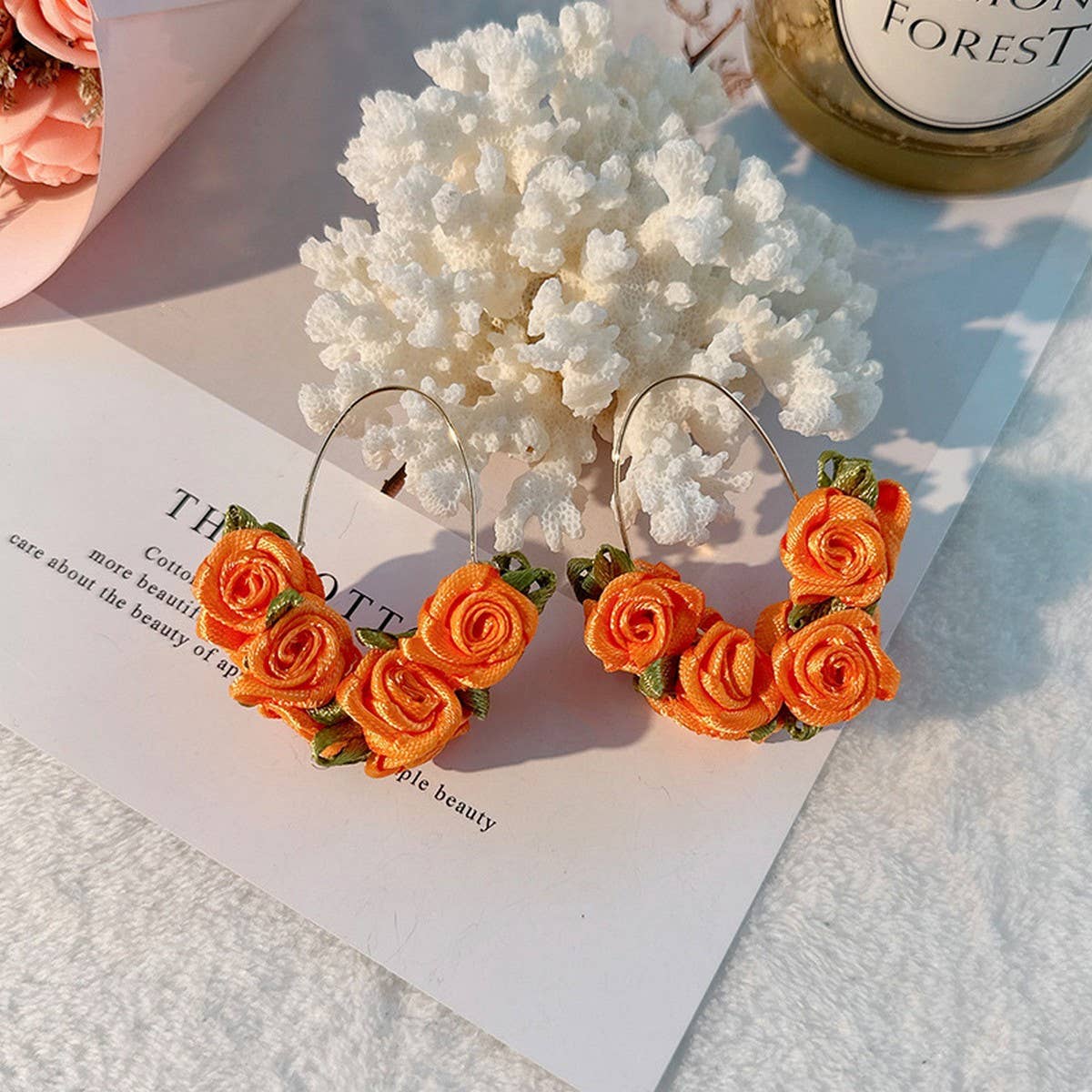 Handmade Fabric Rose V-Shape Ear Cuffs
