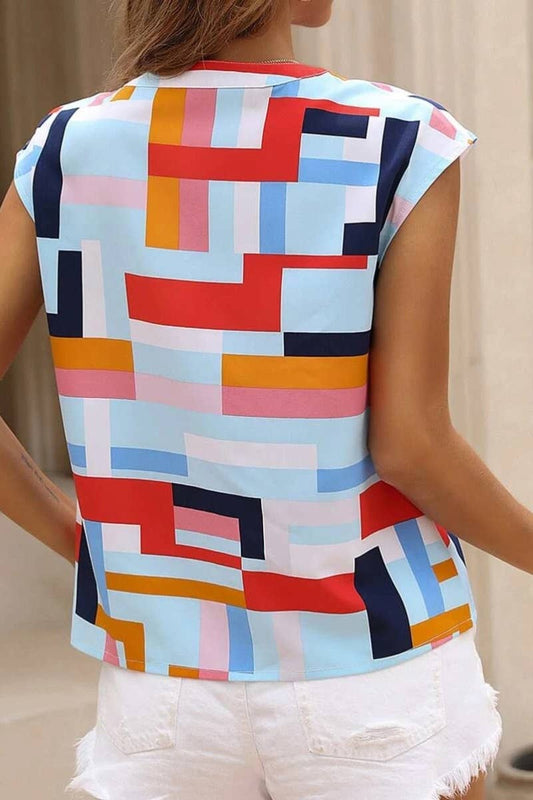 CWTBLS1123_SUMMER PRINTED V-NECK SLEEVELESS TOP