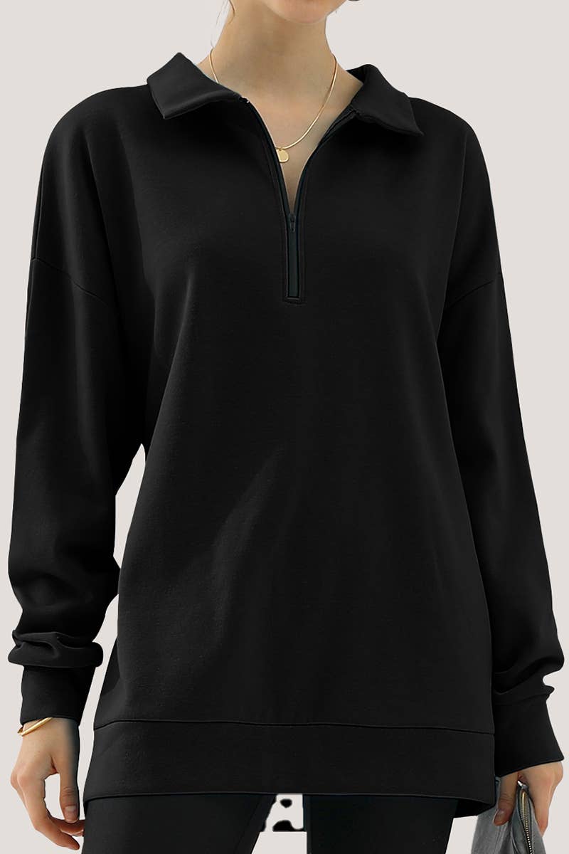 CWOHOL431_Zip Neck Lightweight Pullover Sweatshirt