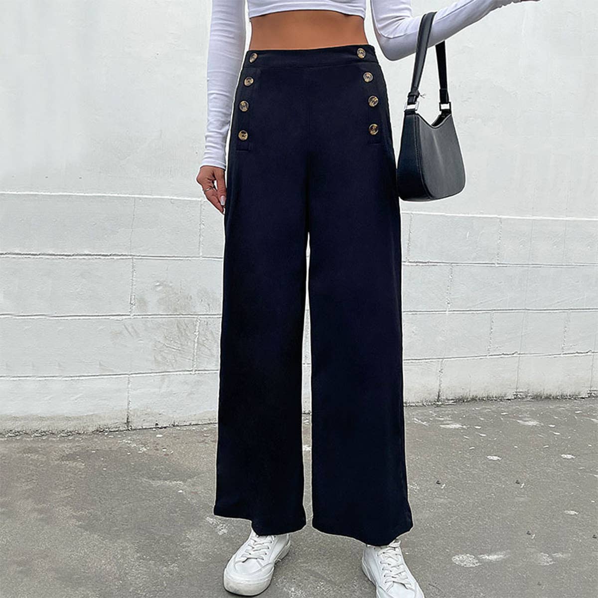 BUTTON-UP COMMUTER STYLE WIDE-LEG PANTS