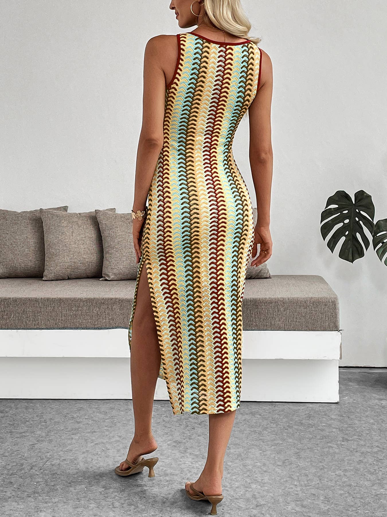 Colorful striped crocheted sleeveless slim dress
