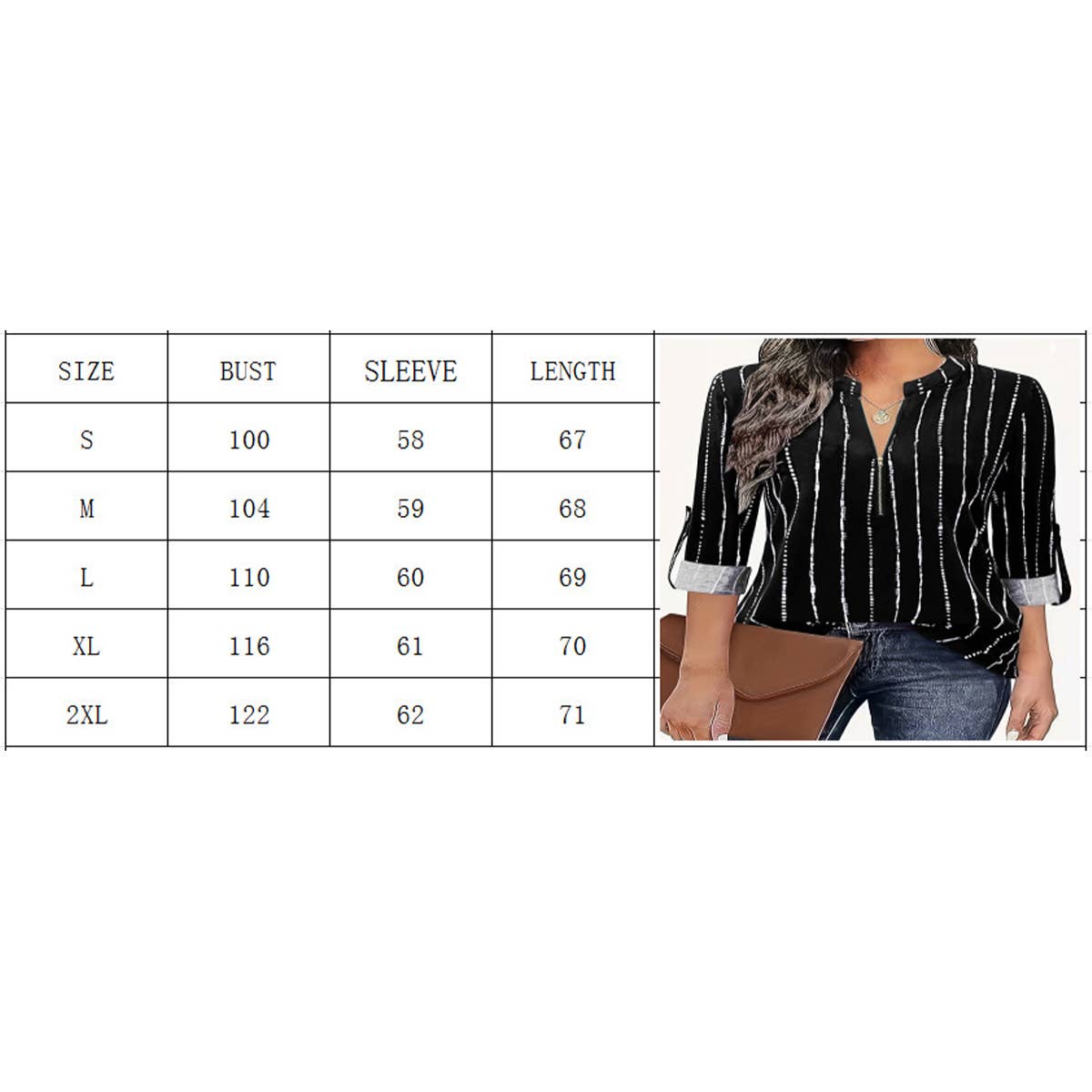 CASUAL COMMUTER STYLE ELEGANT STRIPE ZIPPER SHIRT