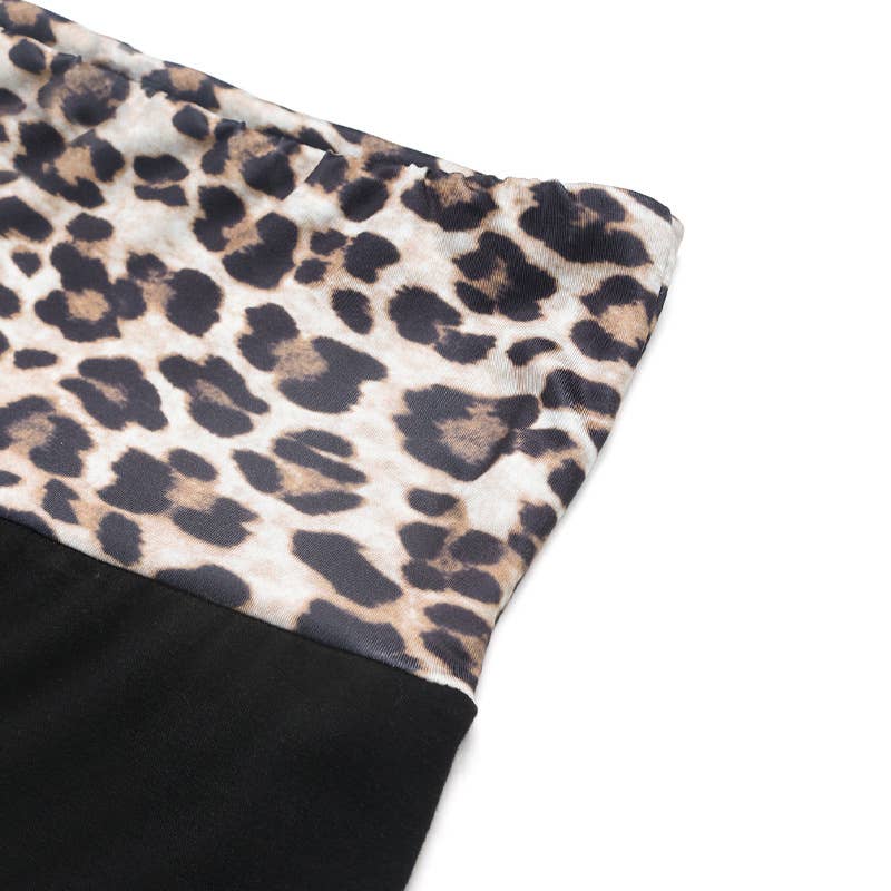 Color-blocking leopard print wide-leg pants