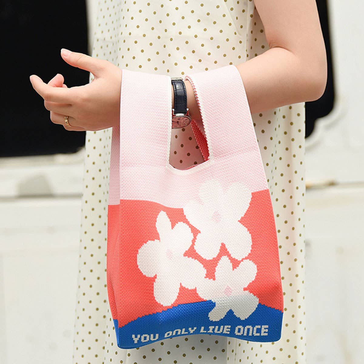 FLORAL PRINT CROCHET HANDBAG SMALL TOTE BAG_CWAB0882