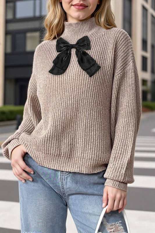CWTTT00017_WOMEN HALF TURTLENECK BOW KNIT SWEATER
