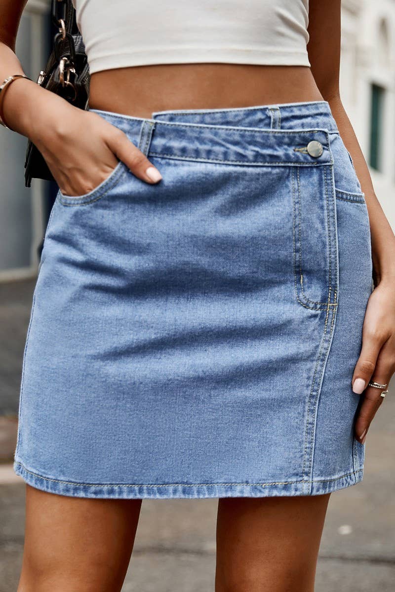 CWJSK00230_IRREGULAR WAIST DESIGN DENIM MINI SKIRT