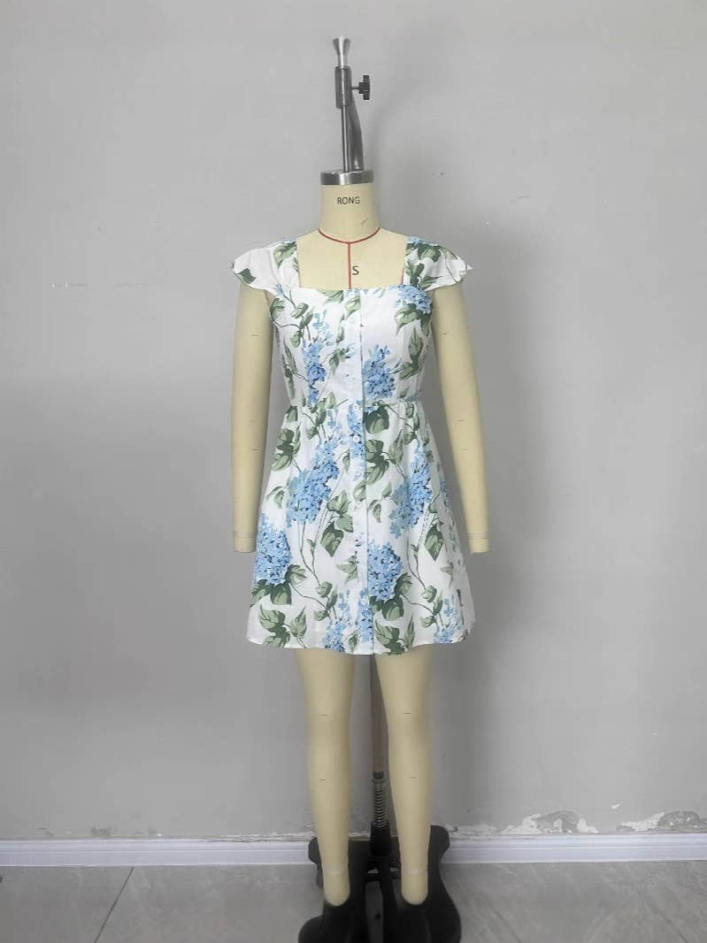 Cinched waist printe lace-up fashion short dress