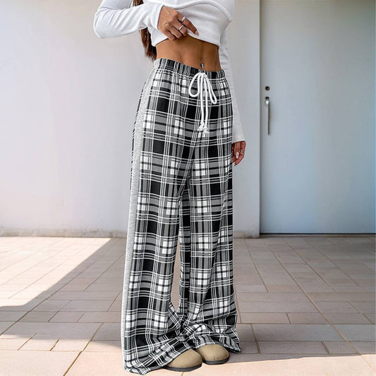 Black & white checkered elastic waist pants