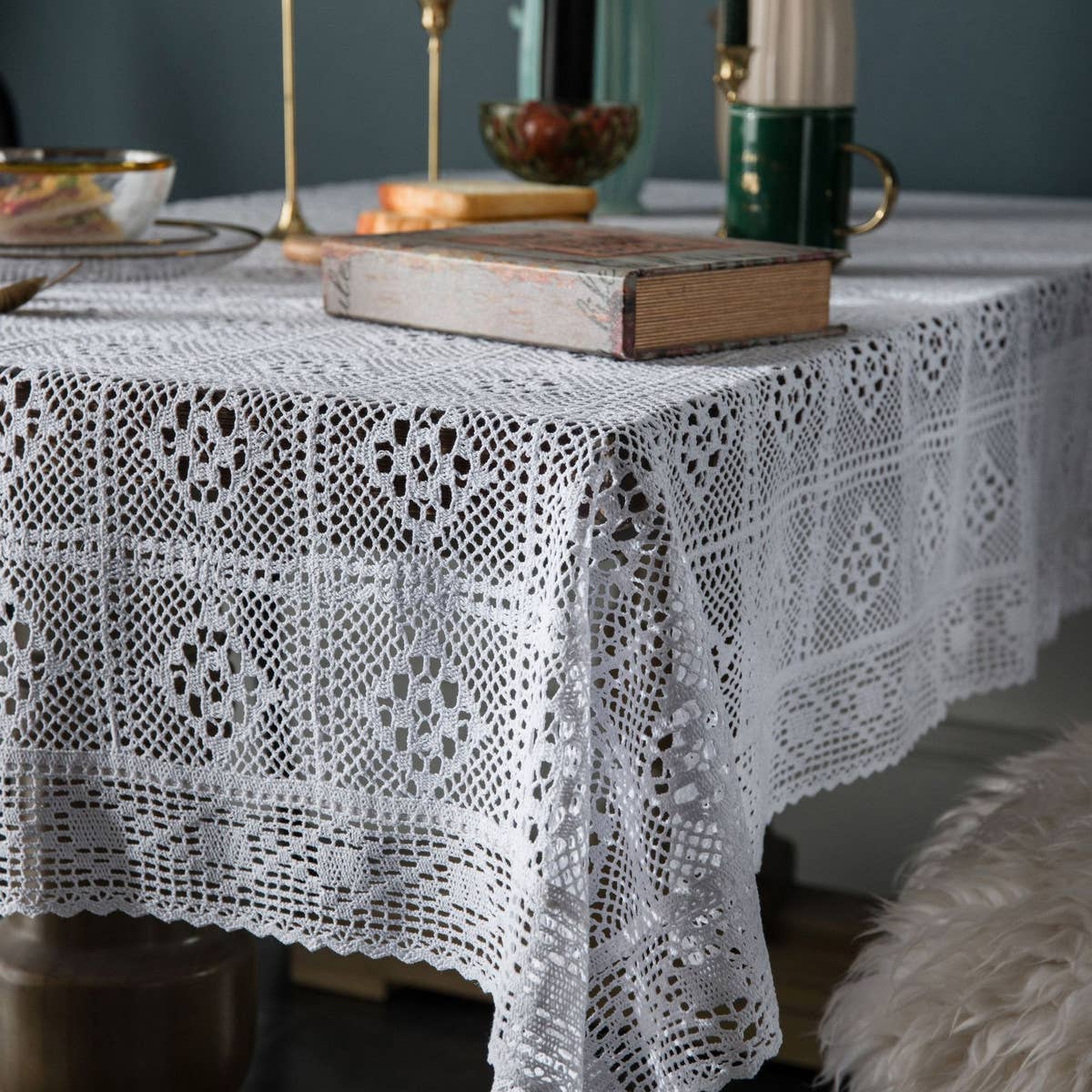 WHITE CROCHET HOLLOW PASTORAL FRESH TABLECLOTH