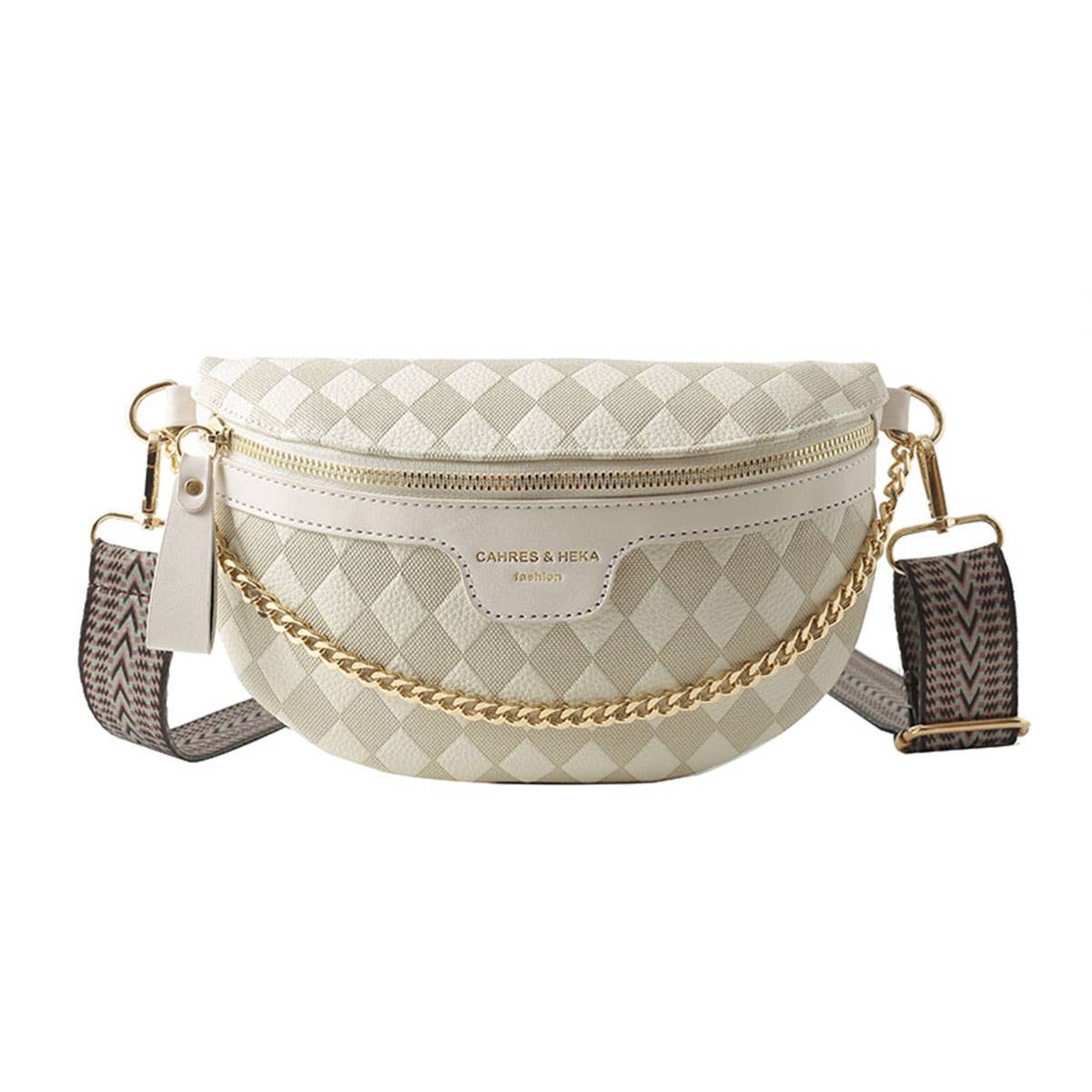 Checkered Chain Strap PU Crossbody Chest Bag_CWAB0911
