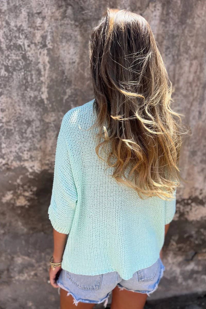 CWTBLL3943_SOLID V-NECK COLLAR KNIT BASIC TOP