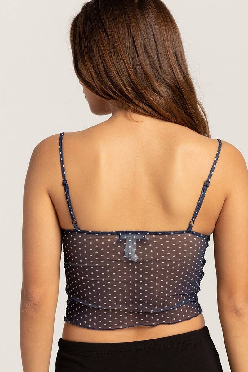 CWTTK1136_POLKA DOT BOW TIE SPAGHETTI STRAP CROP TOP