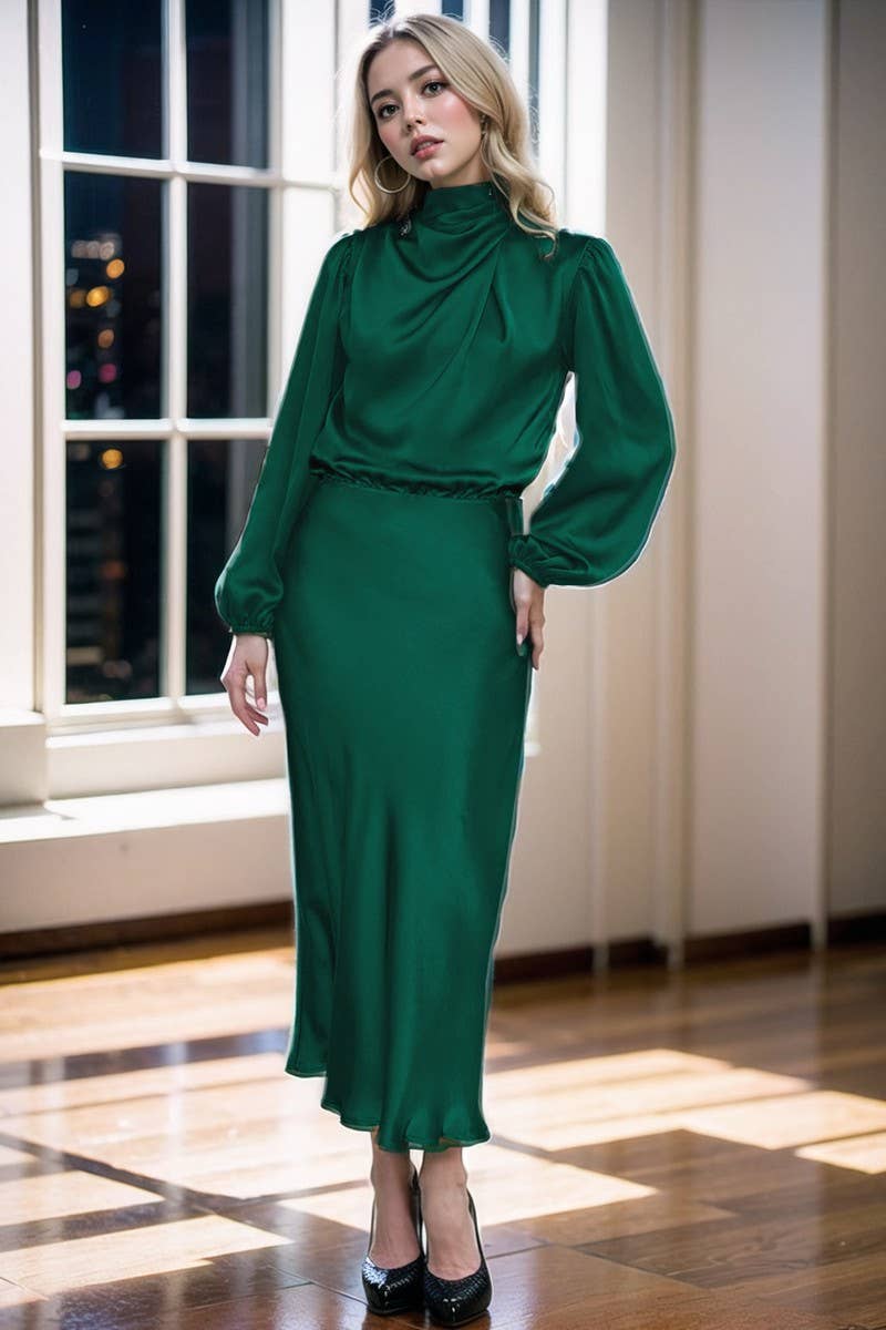 CWDMD3470_SATIN LANTERN SLEEVE EVENING DRESS