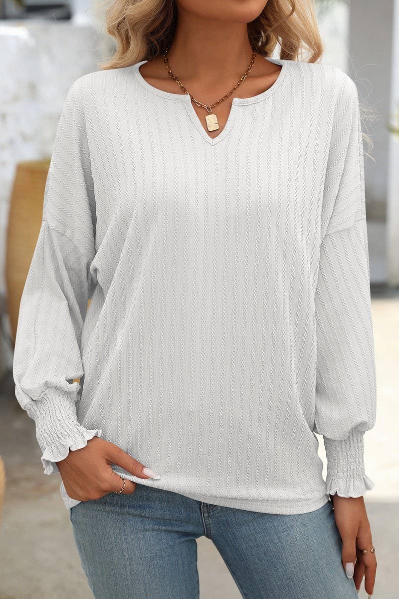 CWTBLL1814_LOOSE FIT V-NECK BATWING SLEEVE LONG SLEEVE TOP