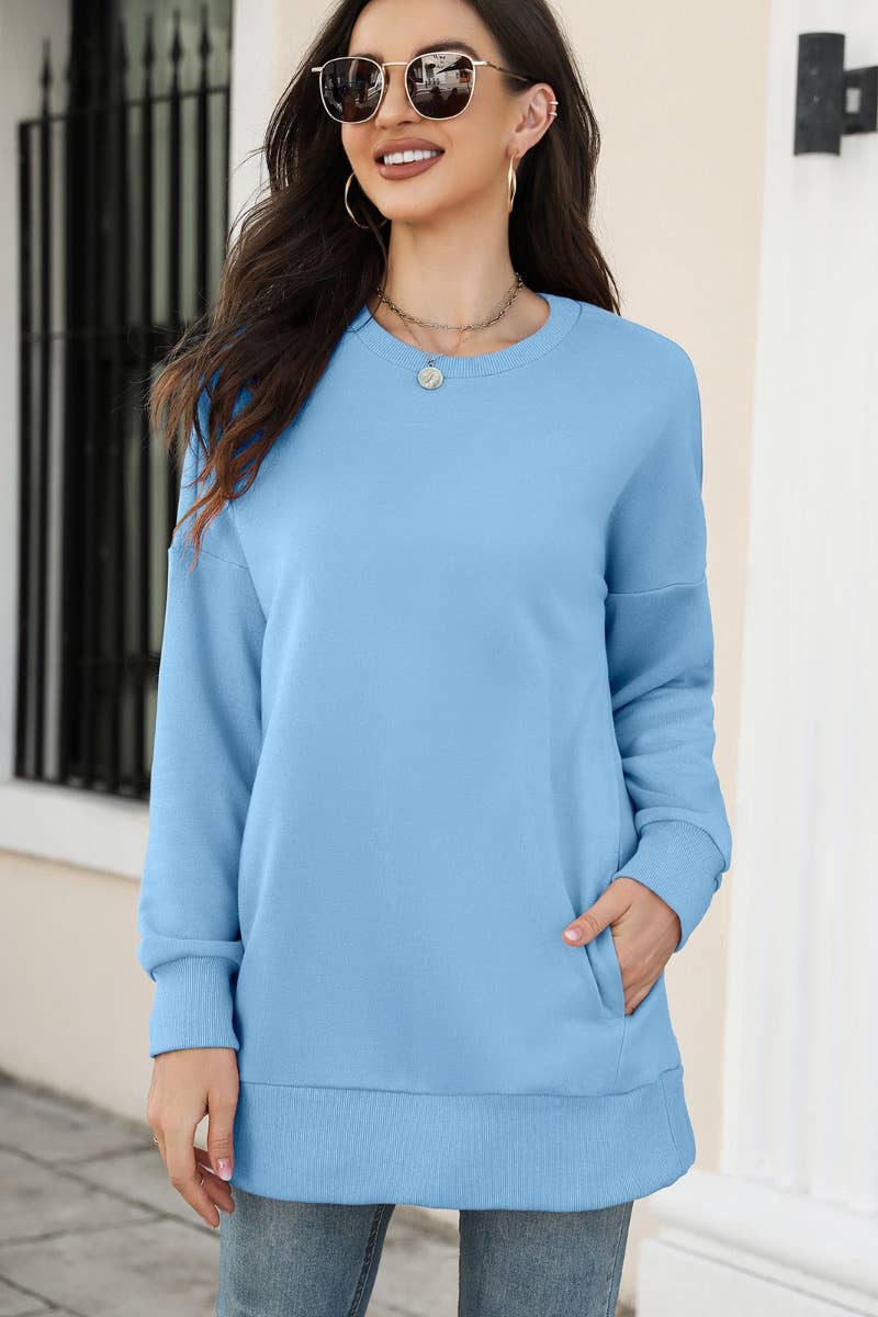 CWTBLL2621_FALL CREW NECK LONG SLEEVE POCKET TOP