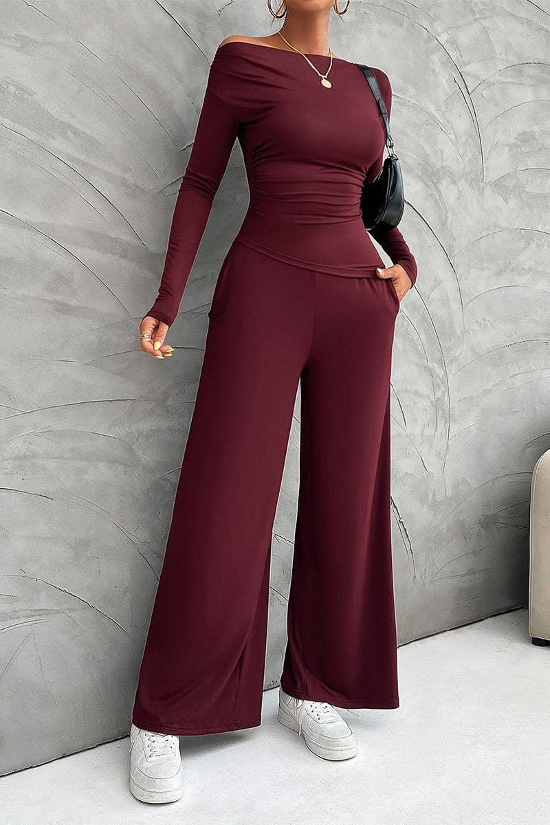CWSTB1007_SLIM-FIT LONG-SLEEVED TOP AND WIDE-LEG PANTS SET