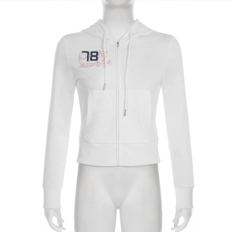 DIGITAL PRINT ZIPPER HOODIE SHORT COAT FOR WOMEN