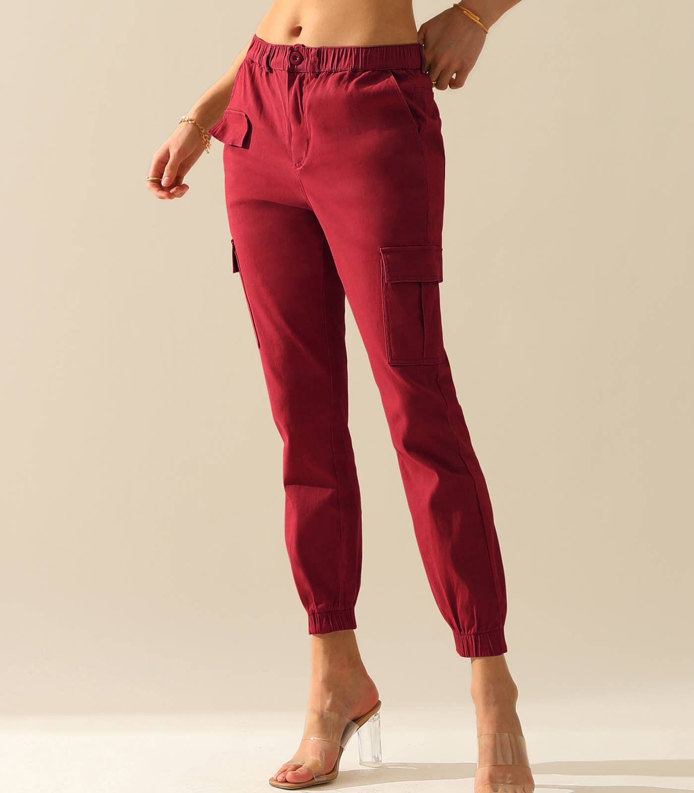 CWBLP400_Elastic Waist Cargo Pants Cotton Cargo Work Pants