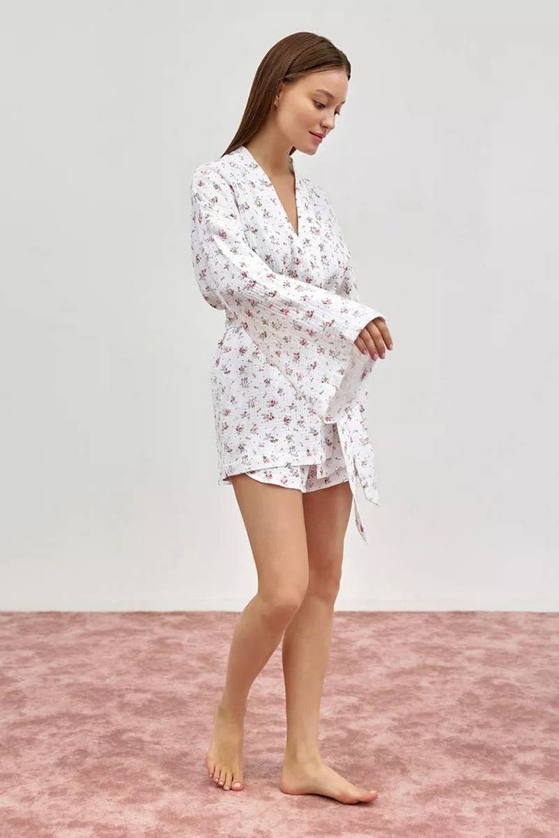 CWSPJ0361_COTTON PRINTED LONG SLEEVE SHORTS PAJAMA SET
