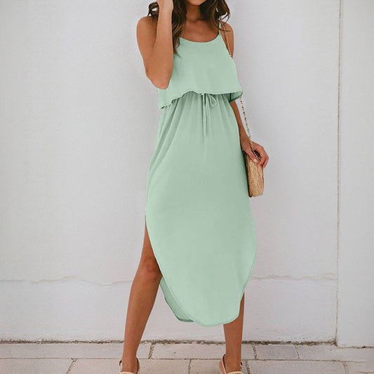 Casual Solid Irregular Split Hem High Waist Dress