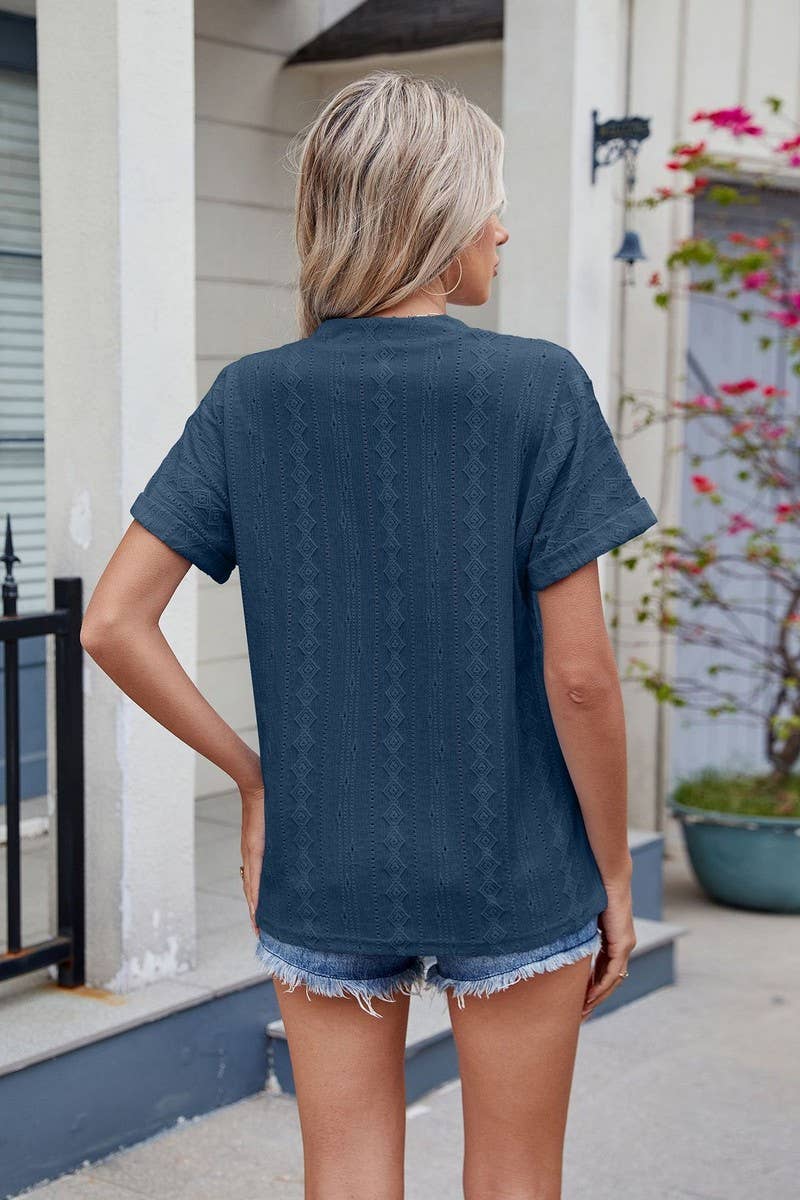 CWTBLS1723_SOLID COLOR V-NECK LOOSE CASUAL T-SHIRT TOP