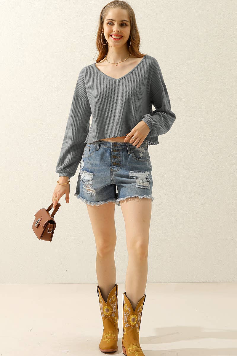 CWTTL1469_V-Neck Long Sleeve Knit Top