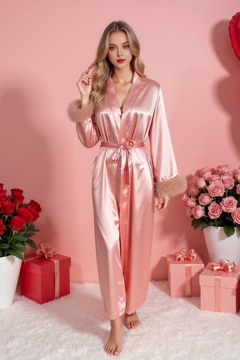 CWSPJ0428_SPLICING MESH LACE LONG SLEEVE NIGHTDRESS