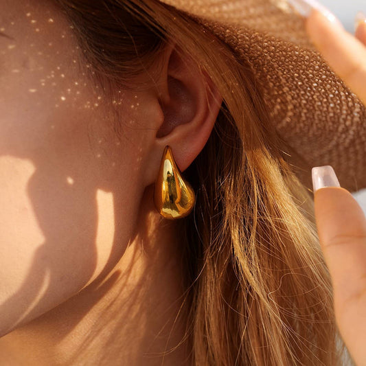 FASHION GLOSSY TEXTURED WATER DROP EARRINGS_CWASC1657