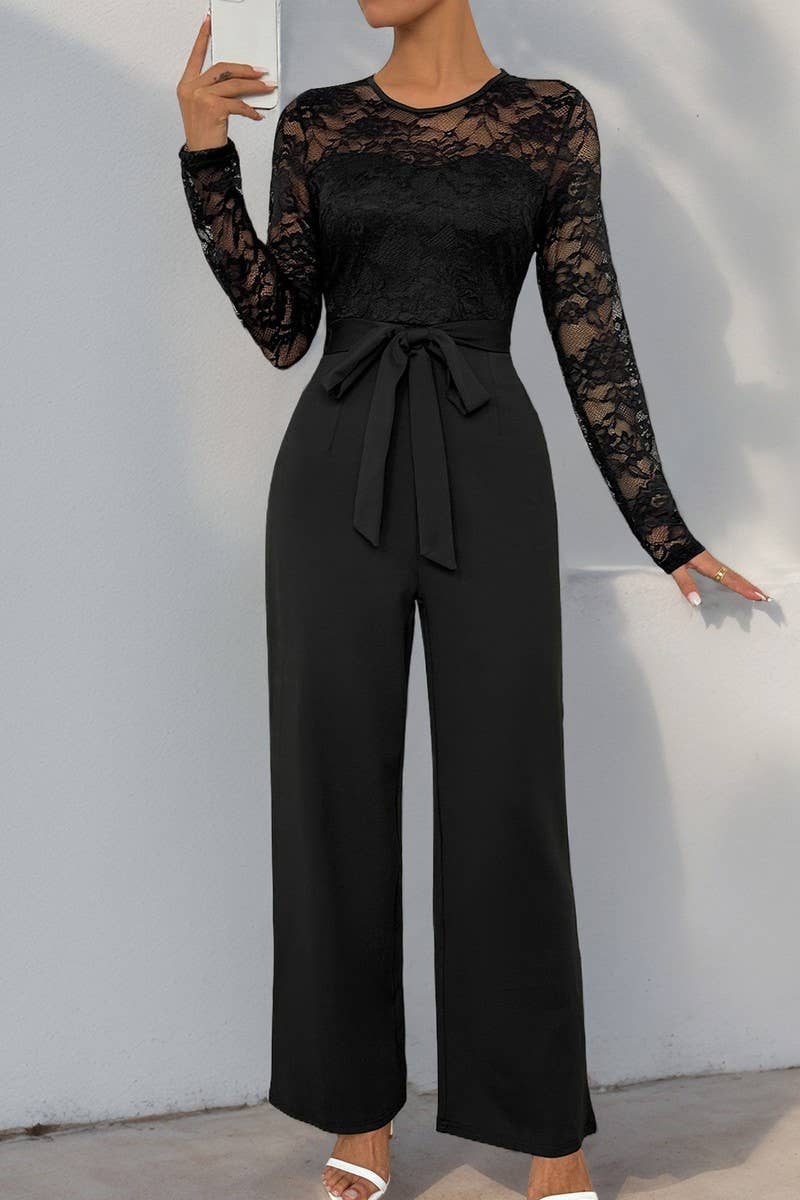 CWSJS1216_LACE-PANEL ZIPPERED SOLID COLOR JUMPSUIT