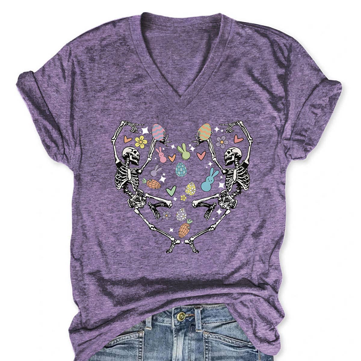 EASTER FUN PRINTED SKULL PERSONALITY VNECK TEES_CWTTS0868