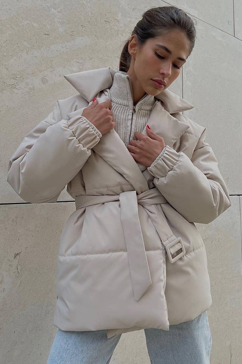 CWOCO0367_SOLID COLOR COTTON-PADDED JACKET WITH LAPEL WAIST