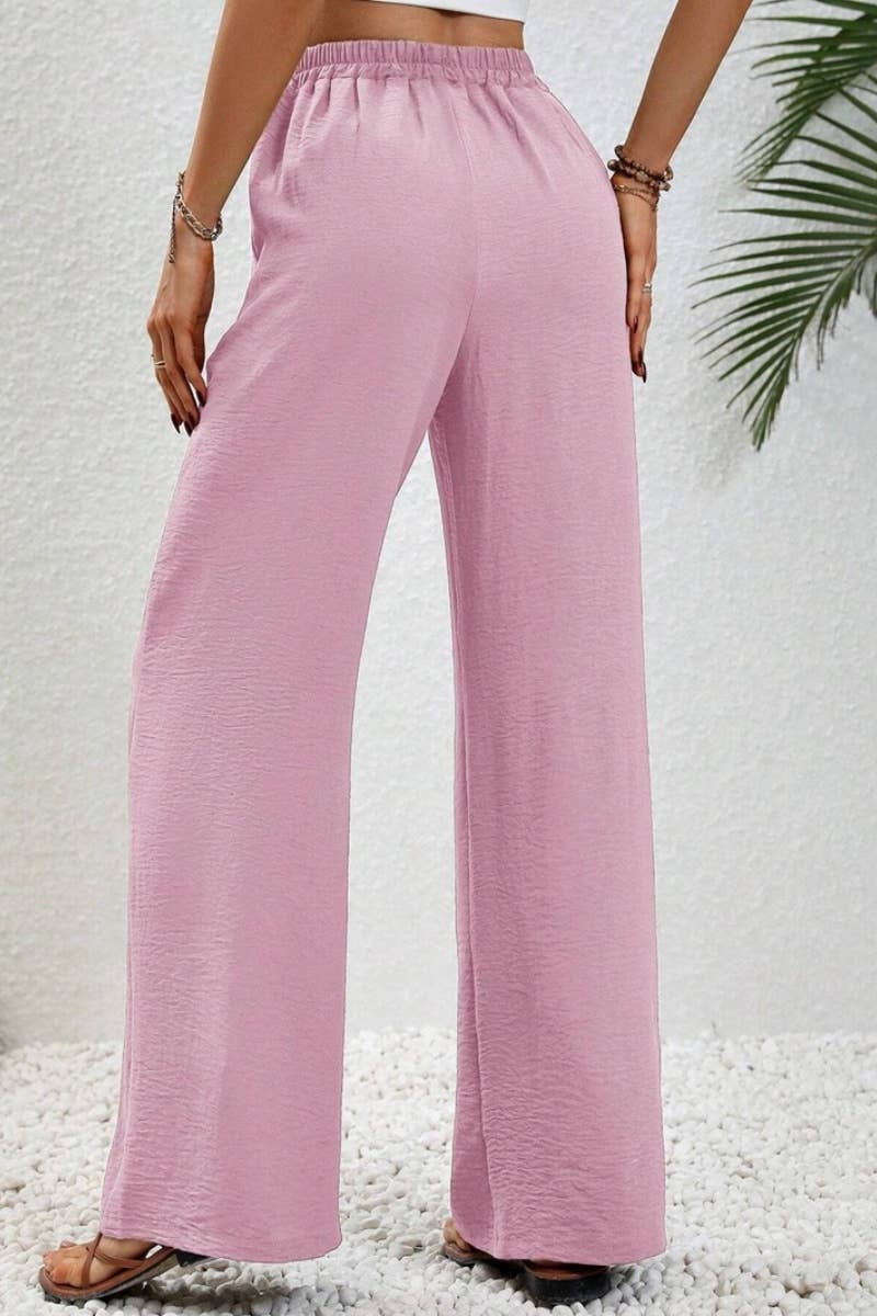 CWBMP0139_SUMMER CASUAL SOLID COLOR LACE-UP WIDE-LEG PANTS