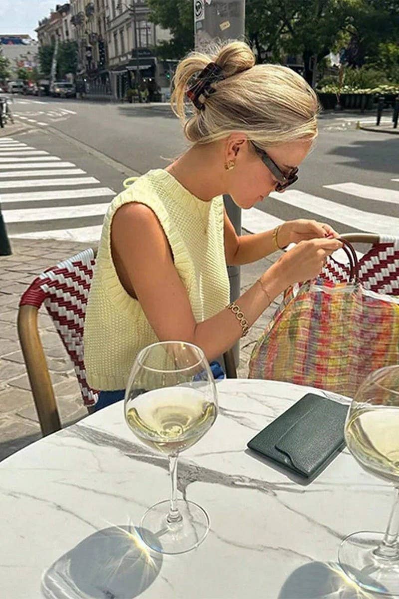 CWOV0793_CREW NECK KNIT OPEN BACK TIE VEST TOP