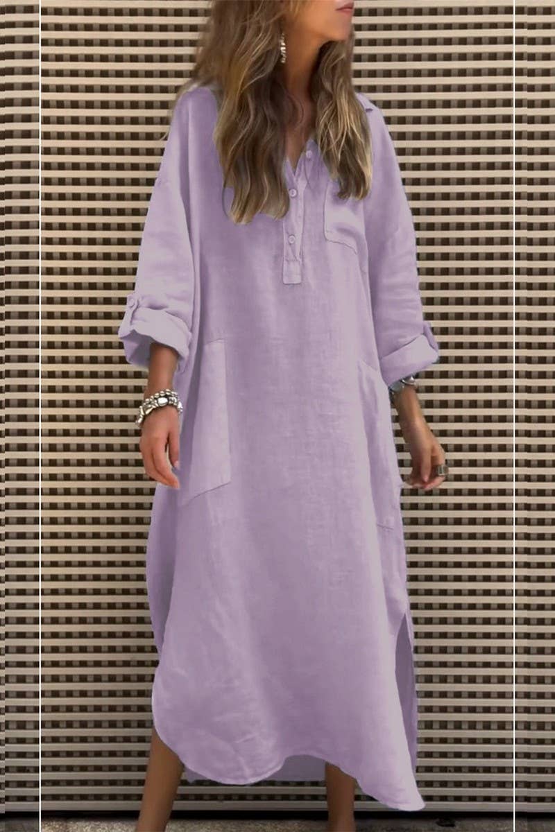 CWDMD4870_SOLID COLOR BUTTON POCKET IRREGULAR DRESS