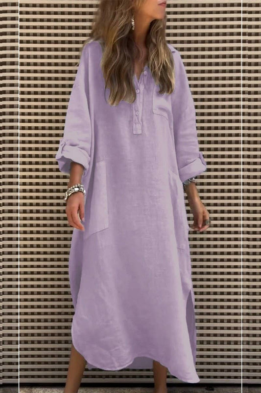 CWDMD4870_SOLID COLOR BUTTON POCKET IRREGULAR DRESS