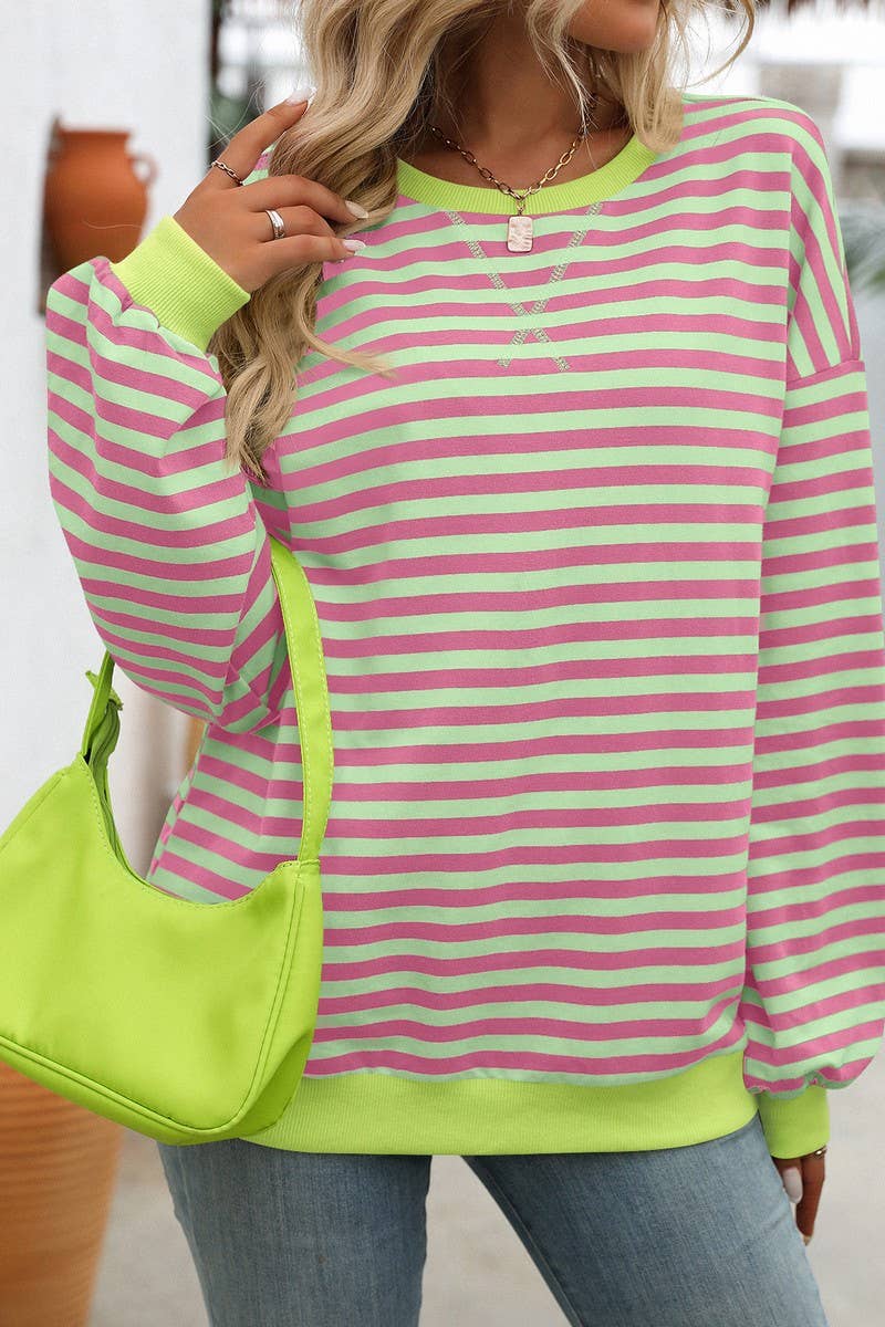 WTBLL1485_COLORFUL STRIPED CREW NECK LOOSE SWEATSHIRT